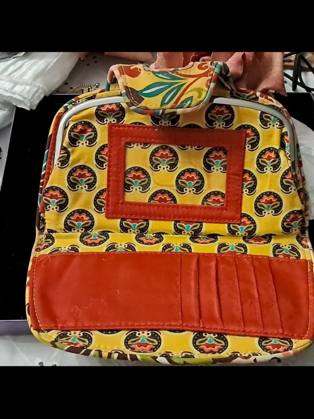 Vera Bradley Yellow, Teal & Coral Quilted Floral Paisley Wristlet - Picture 4 of 9